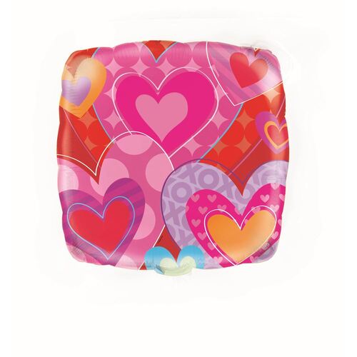 45cm Hearts  Square Foil Balloon Packaged