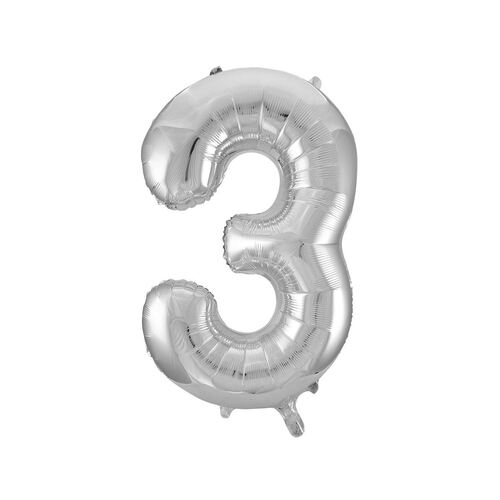 Silver 3 Number Foil Balloon 86cm