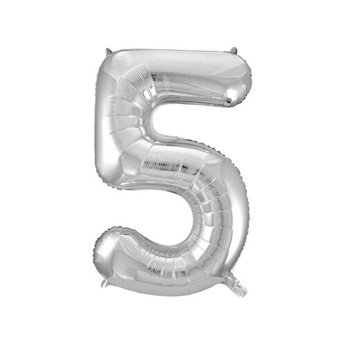 Silver 5 Number Foil Balloon 86cm