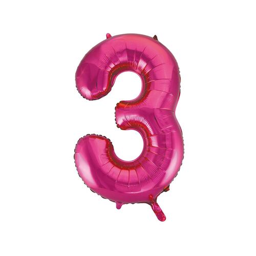 Hot Pink 3 Number Foil Balloon 86cm