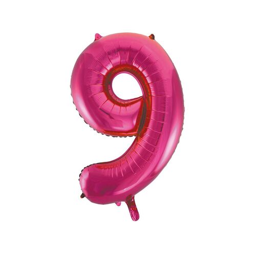 86cm Hot Pink 9 Number Foil Balloon
