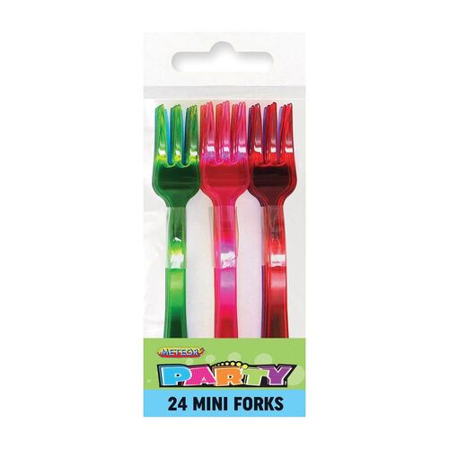 Mini Plastic Forks Assorted Colours 10cm 24 Pack