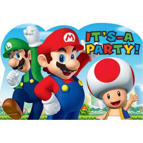 Super Mario Brothers Invitations It'S A Party 8 Pack