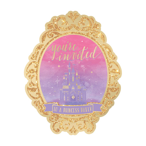 Disney Princess Once Upon A Time Deluxe Glittered Invitations 8 Pack