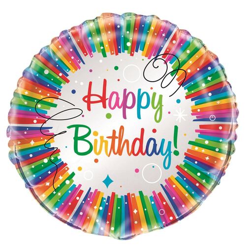 45cm Rainbow Ribbons Happy Birthday  Foil Balloon - Packaged