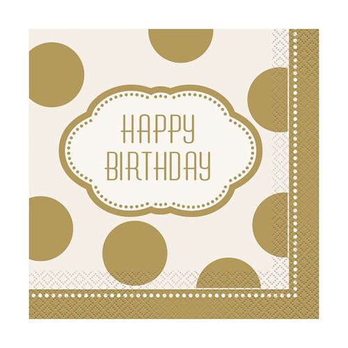 Golden Birthday Luncheon Napkins 2ply 16 Pack