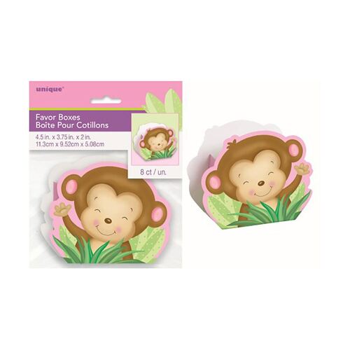 Monkey Baby Shower Pink Treat Boxes 8 Pack