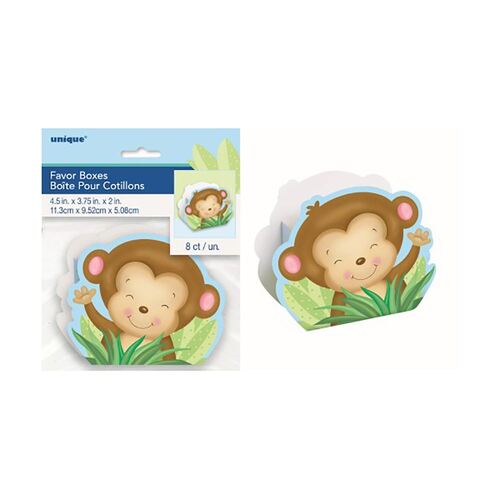 Monkey Baby Shower Blue Treat Boxes 8 Pack