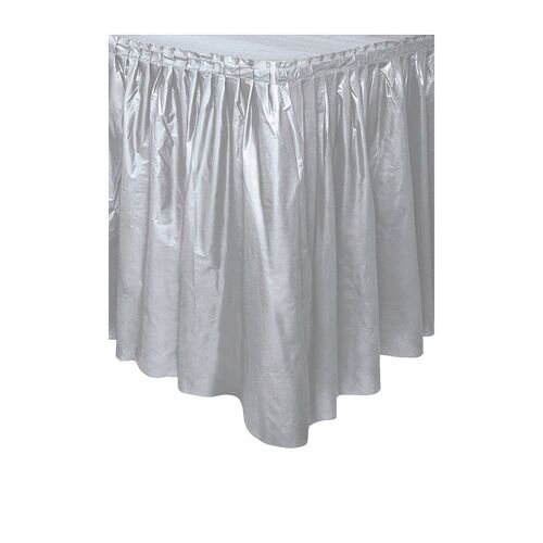 Silver Plastic Tableskirt 37cm x 4.3m