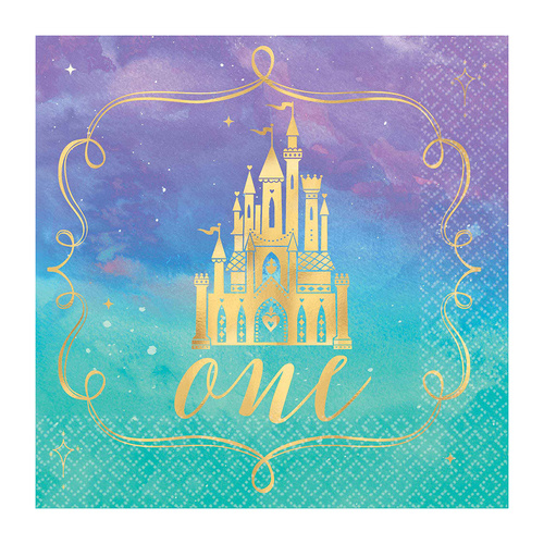 Disney Princess Once Upon A Time 1st Birthday Beverage Napkins Hot Stamped 16 Pack