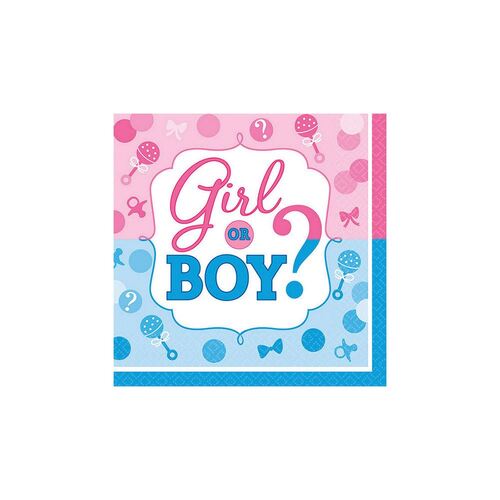 Girl or Boy? Beverage Napkins Gender Reveal 16 Pack