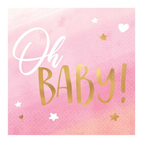 Oh Baby Girl Beverage Napkins Hot Stamped 16 Pack