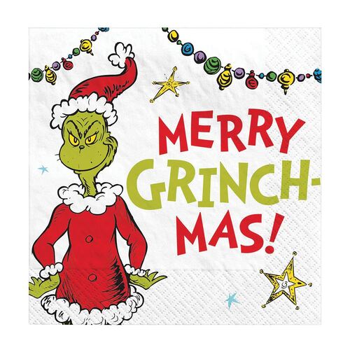 Dr. Seuss The Grinch Merry Grinchmas Beverage Napkins 16 Pack