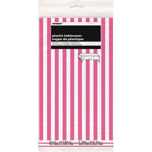 Stripes Hot Pink Plastic Tablecover 