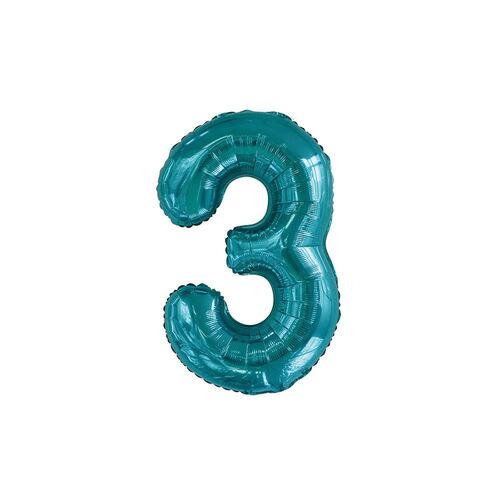 86cm Caribbean Teal 3 Number Foil Balloon