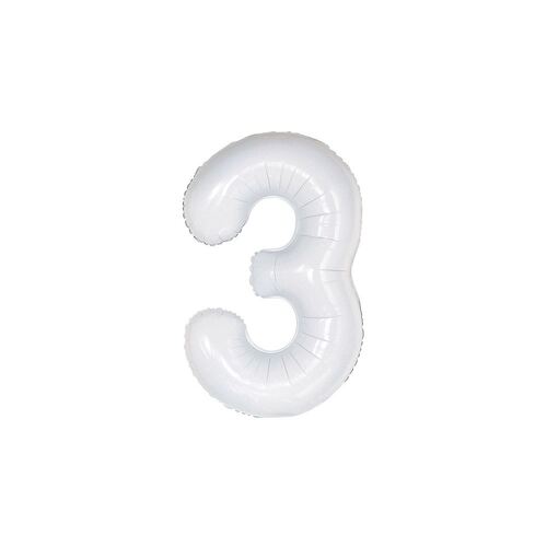 86cm White 3 Number Foil Balloon