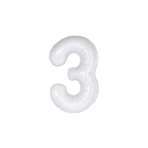 White 3 Number Foil Balloon 86cm