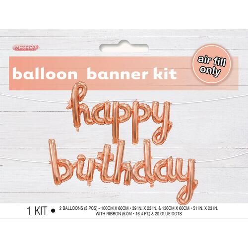 Happy Birthday Rose Gold Balloon Banner With Ribbon