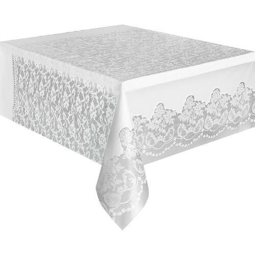White Lace Plastic Tablecover Rectangle 