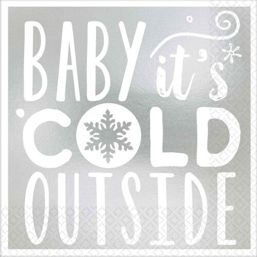 Baby It's Cold Outside Silver Beverage Napkins Foil Hot Stamped 16 Pack