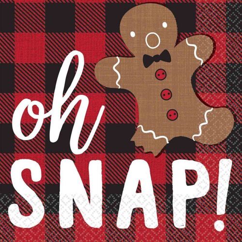 Oh Snap! Gingerbread Man & Plaid Beverage Napkins 16 Pack