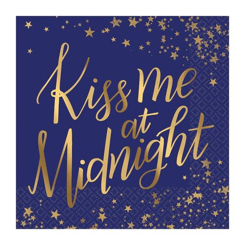 Kiss Me At Midnight Beverage Napkins Foil Hot Stamped 16 Pack