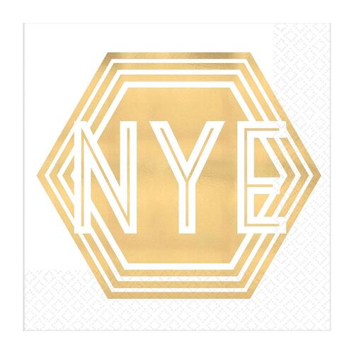 New Year's Eve NYE Shaped Beverage Napkins Foil Hot Stamped 16 Pack