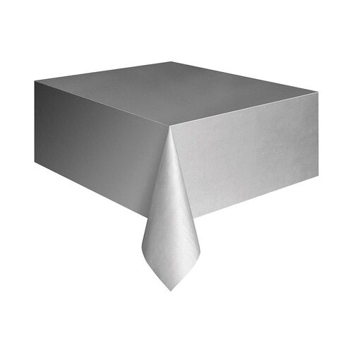 Silver Plastic Tablecover Rectangle 
