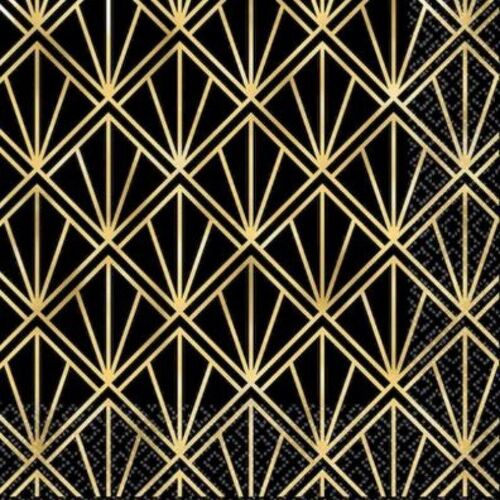 Glitz & Glam Luncheon Napkins Black & Gold 16 Pack