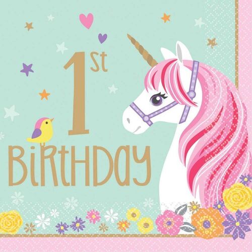 Magical Unicorn 1st Birthday Lunch Napkins 16 Pack