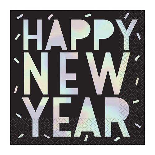 Disco Ball Drop Happy New Year Iridescent Lunch Napkins 16 Pack