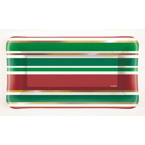 Chic Christmas Foil Stamped Rectangle Appetizer Paper Plates 23cm x 13cm 8 Pack