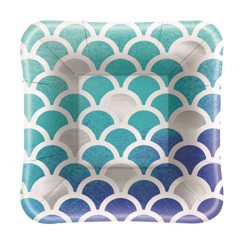 Ocean Scallop Foil Stamped Square Appetizer Paper Plates 13cm 8 Pack