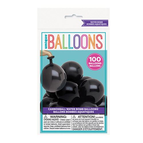 Jet Black Cannonball Waterbomb Balloons 50 Pack