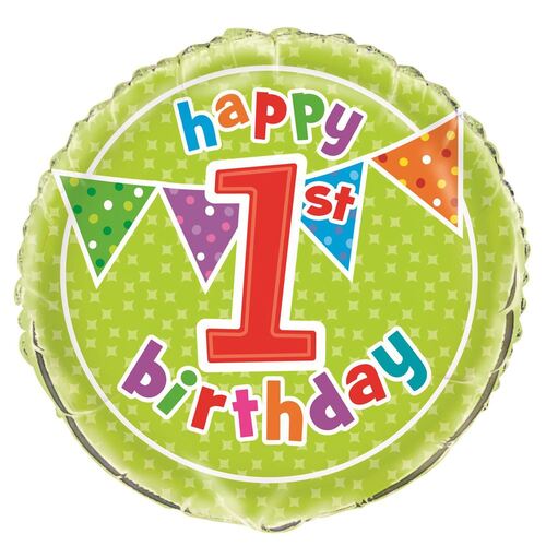 45cm Polka Dot Happy 1st Birthday Foil Balloon - Packaged