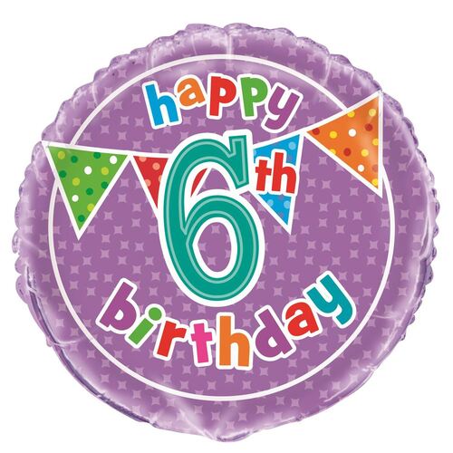 45cm Polka Dot Happy 6th Birthday Foil Balloon - Packaged
