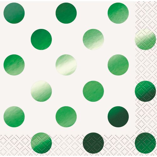 Green Foil Dots Beverage Napkins 2ply 16 Pack