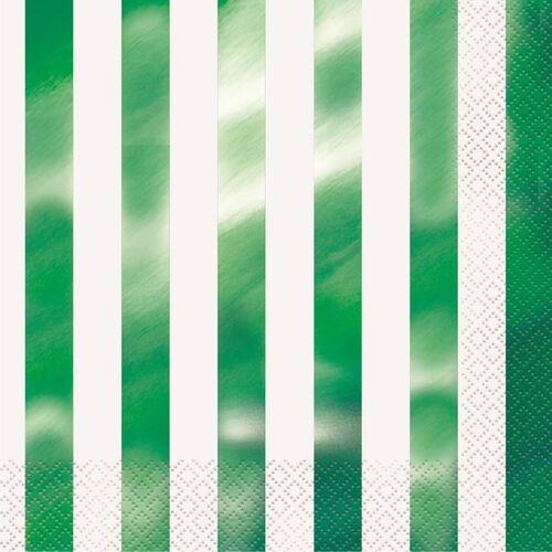 Green Foil Stripe Luncheon Napkins 2ply 16 Pack