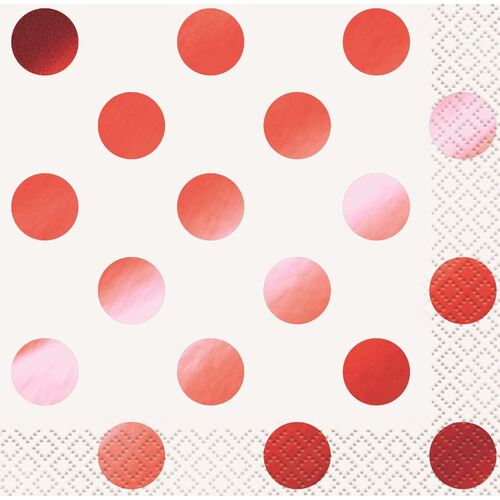 Red Foil Dots Beverage Napkins 2ply 16 Pack