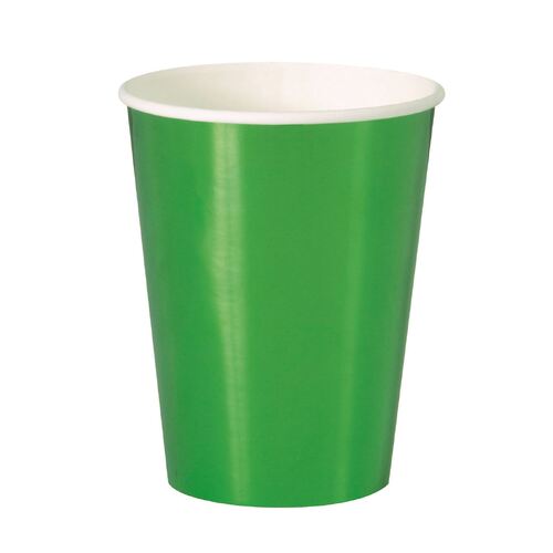 Green Foil Paper Cups 355ml 8 Pack