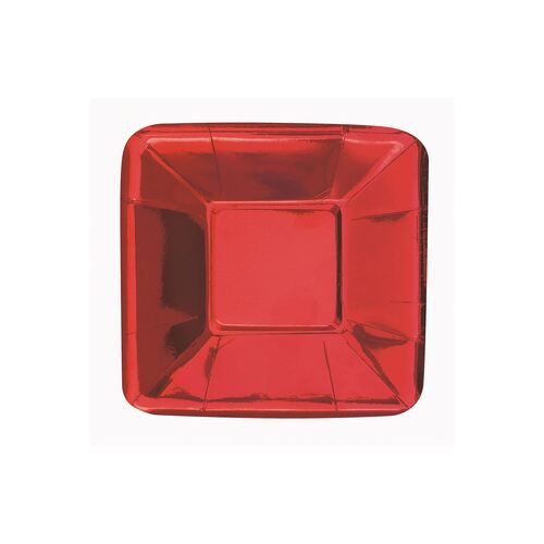 Red Foil Square Plates 13cm 8 Pack