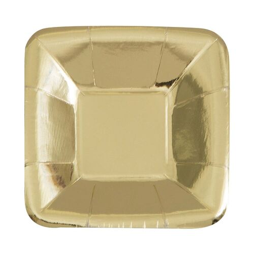 Gold Foil Square Appetizer Paper Plates 13cm 8 Pack