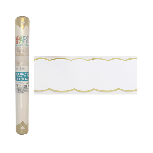 Scalloped Gold Foil Stamped Paper Tablerunner 2.19m X 30cm