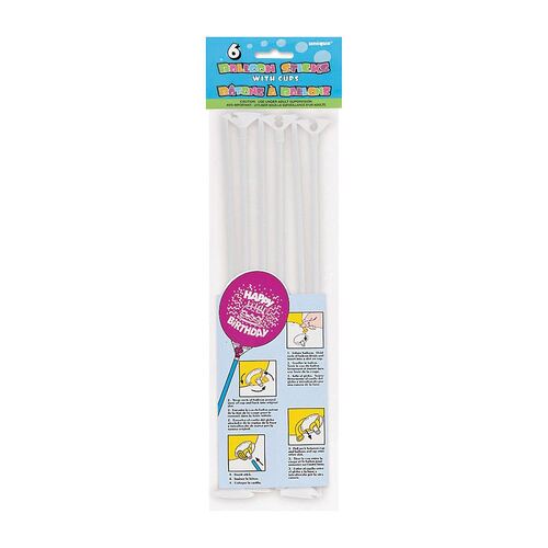 6 Balloon Sticks and Cups - White