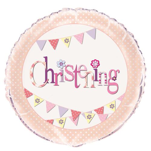 45cm Christening Pink  Foil Balloon Packaged