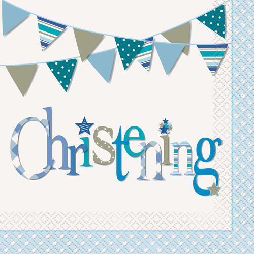 Christening Blue Luncheon Napkins 2ply 16 Pack
