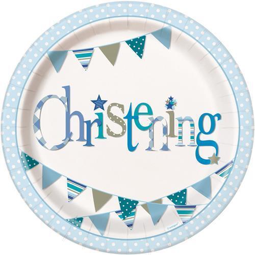 Christening Blue Plates Paper Plates 23cm 8 Pack