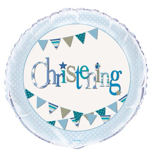 45cm Christening Blue  Foil Balloon Packaged