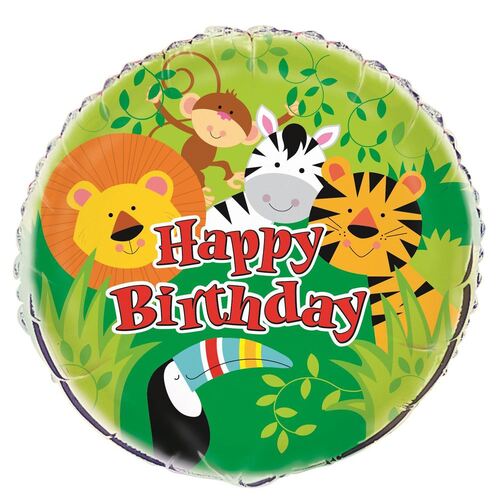 45cm Animal Jungle Happy Birthday  Foil Balloon Packaged