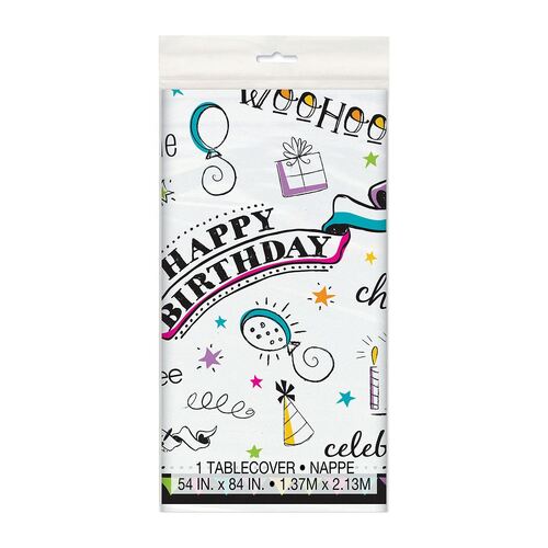 Doodle Birthday Printed Tablecover
